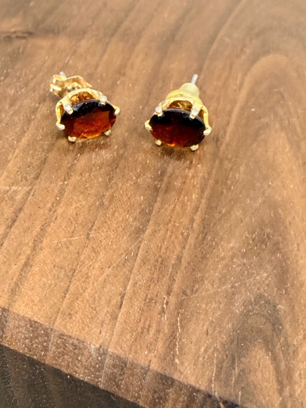 Vintage Gold plated garnet stud Earrings January Birthstone